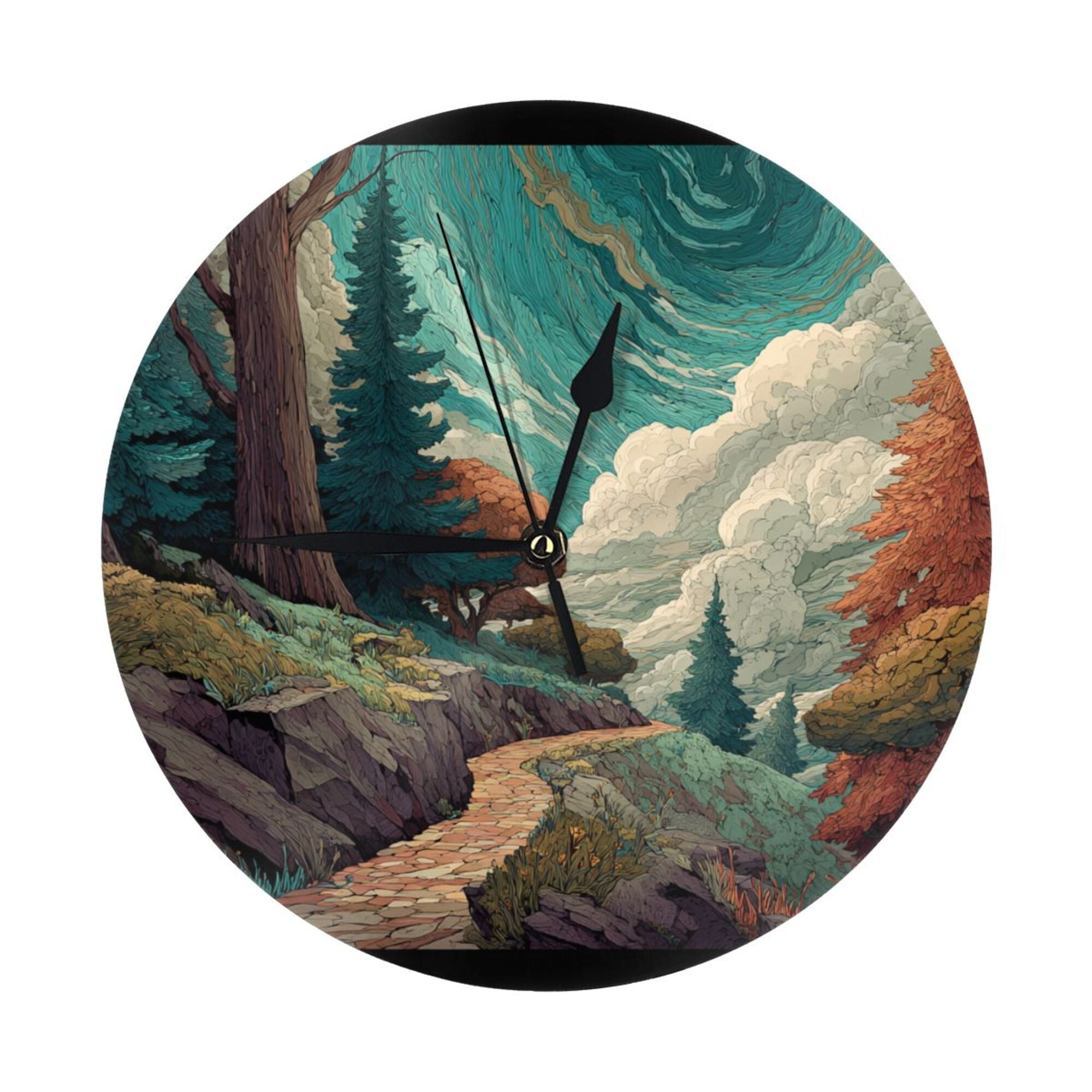 "Dream Forest" Creative Round Clock | Fantasy Style Natural Landscape, Take a Walk Down a Mystical Forest Path