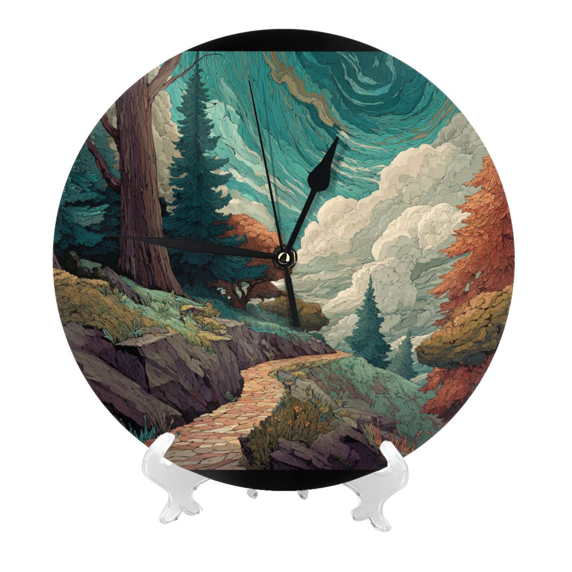 "Dream Forest" Creative Round Clock | Fantasy Style Natural Landscape, Take a Walk Down a Mystical Forest Path