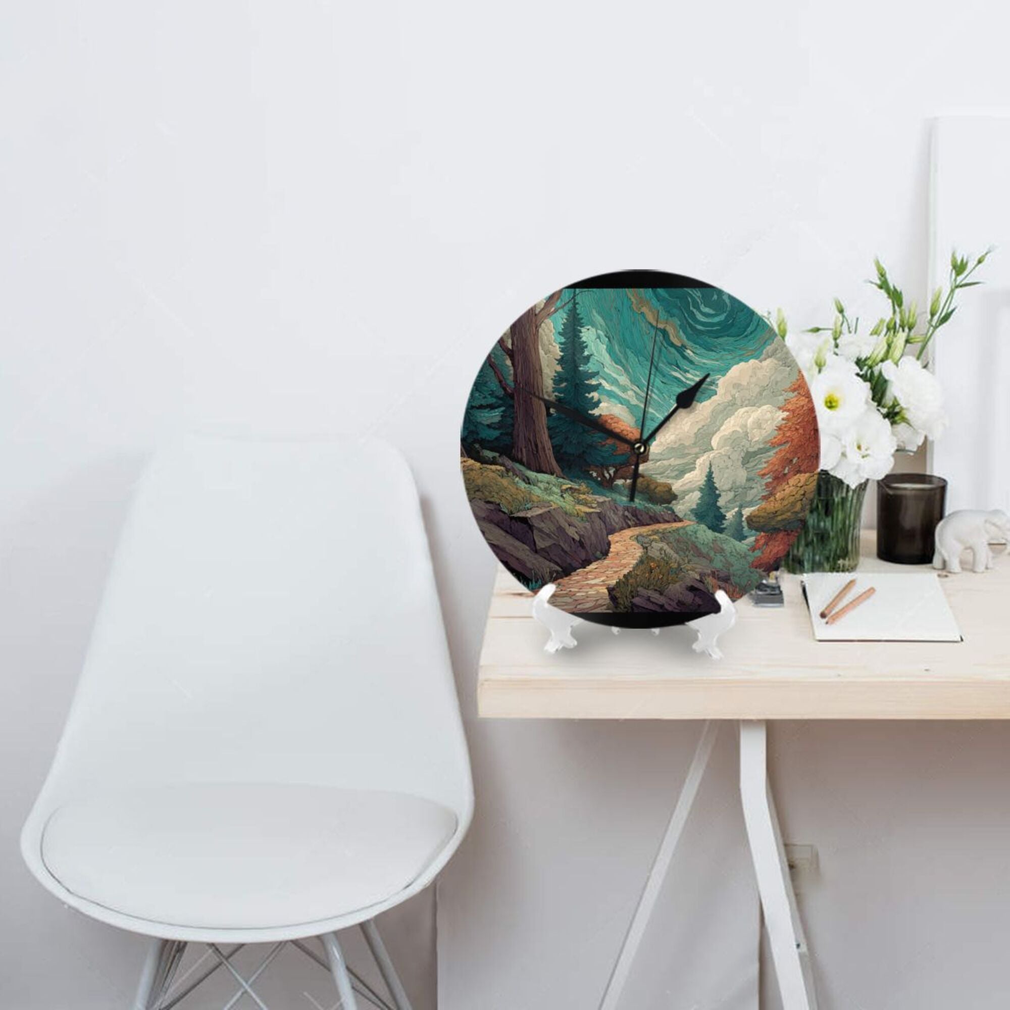 "Dream Forest" Creative Round Clock | Fantasy Style Natural Landscape, Take a Walk Down a Mystical Forest Path