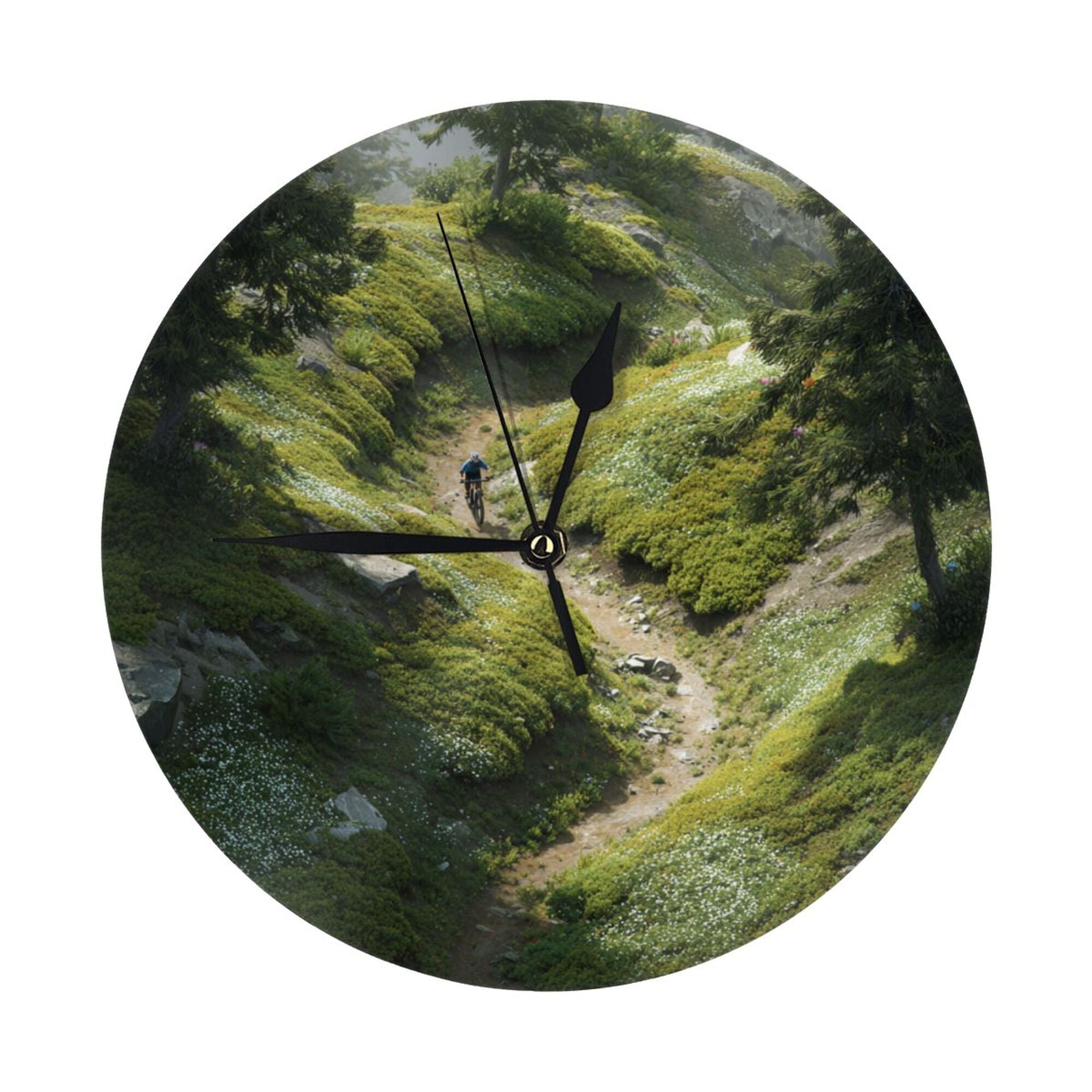 "Mountain Biking" Creative Round Clock | Perfect Fusion of Nature Landscape and Cycling Adventure